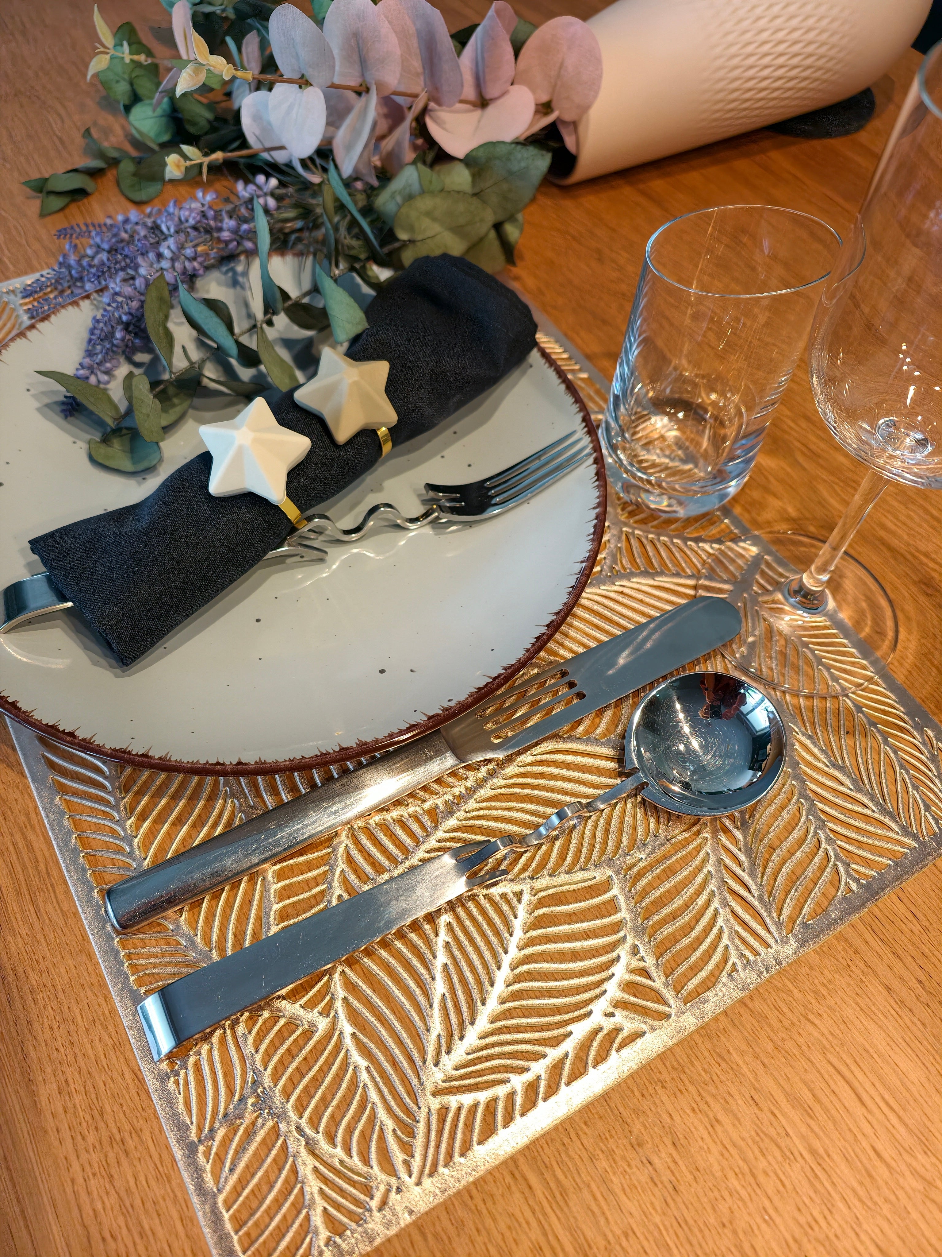 6er Set Serviettenringe "Star taupe"