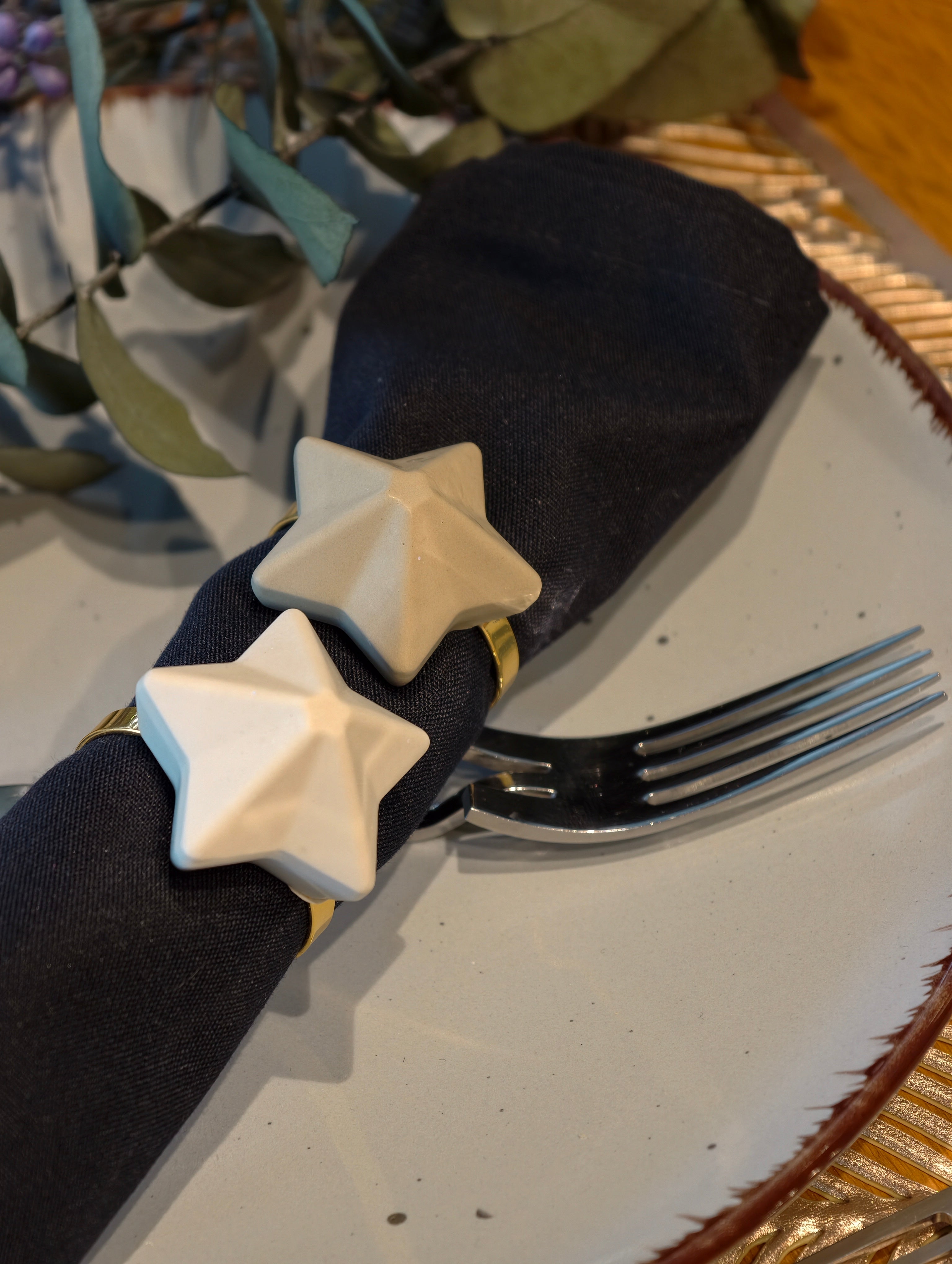 6er Set Serviettenringe "Star taupe"