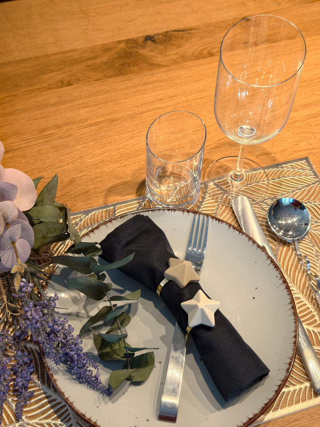 6er Set Serviettenringe "Star taupe"