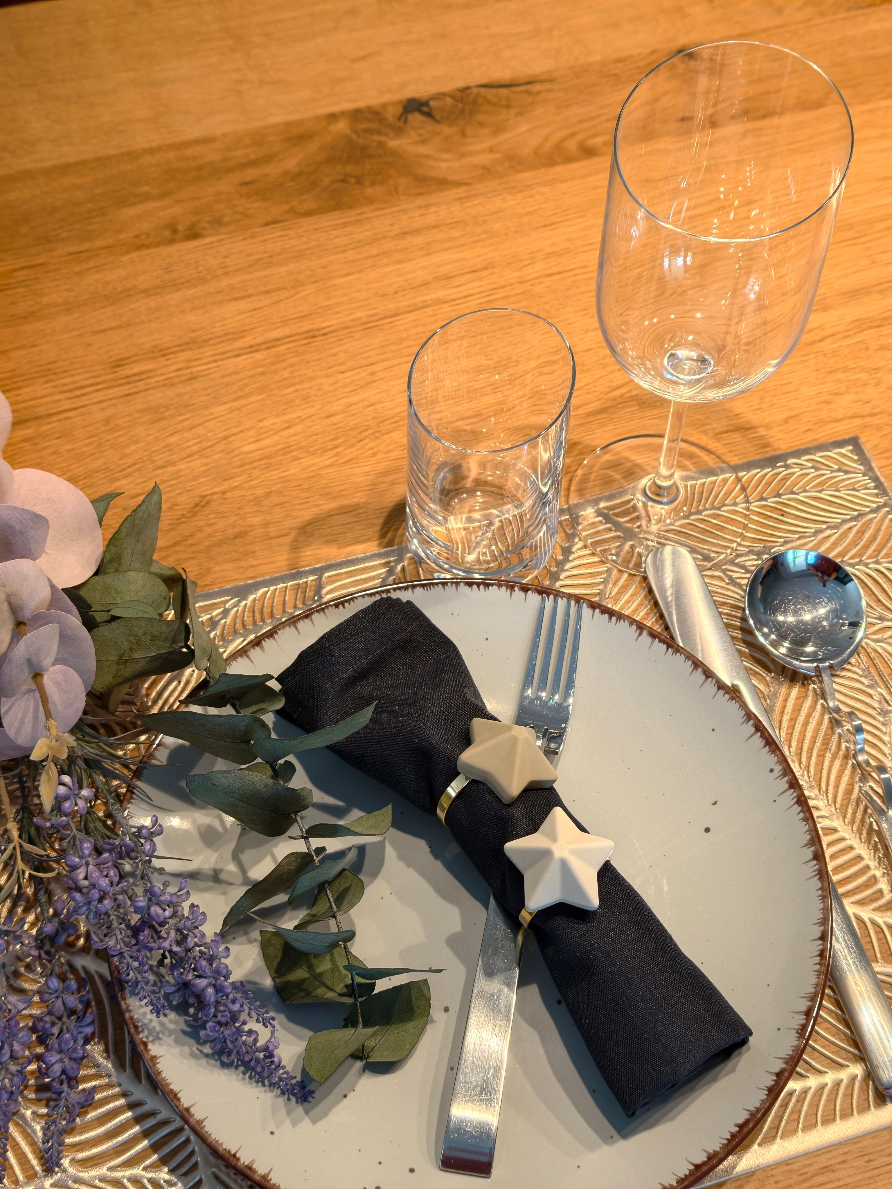 6er Set Serviettenringe "Star taupe"