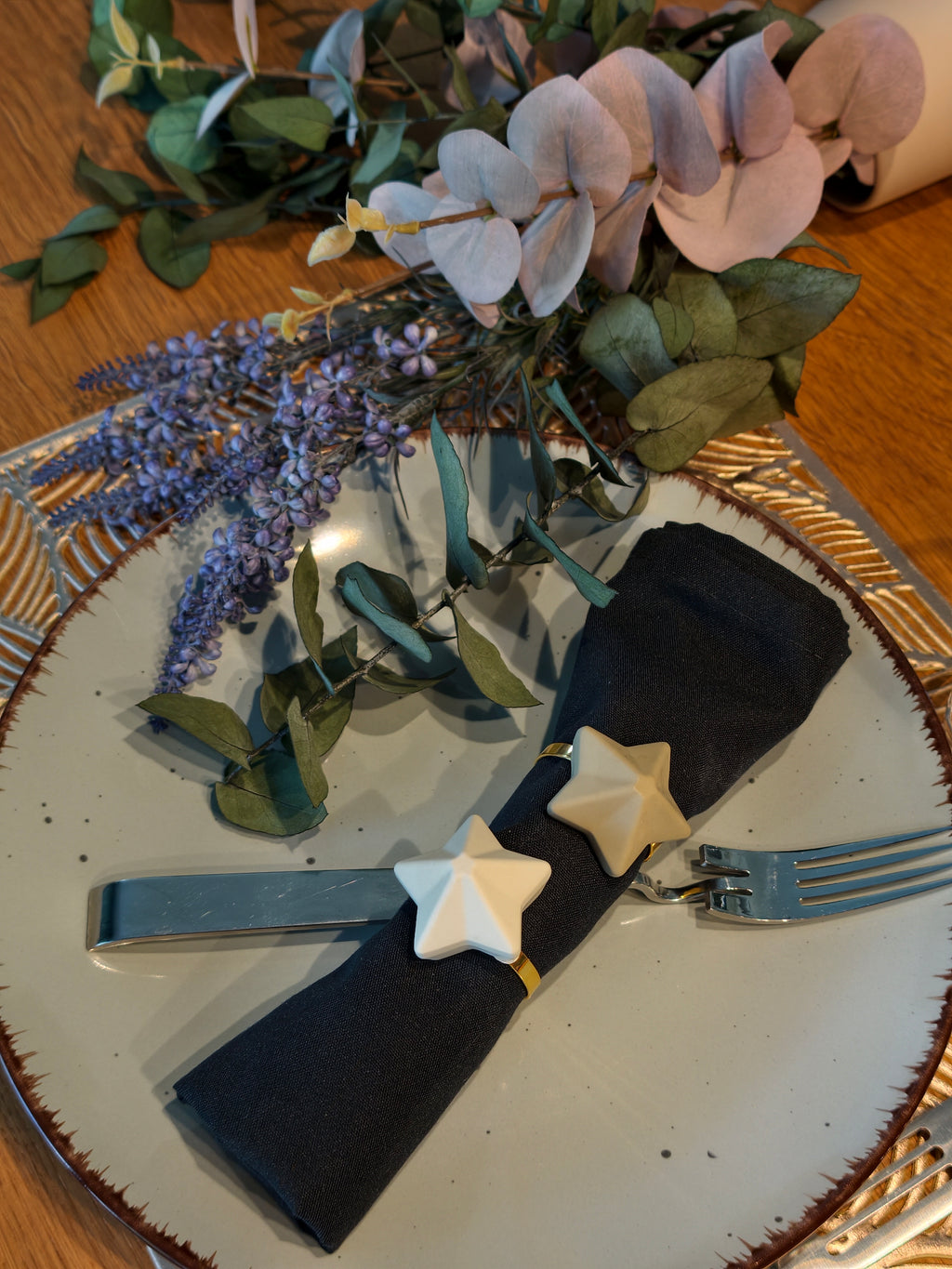 6er Set Serviettenringe "Star taupe"
