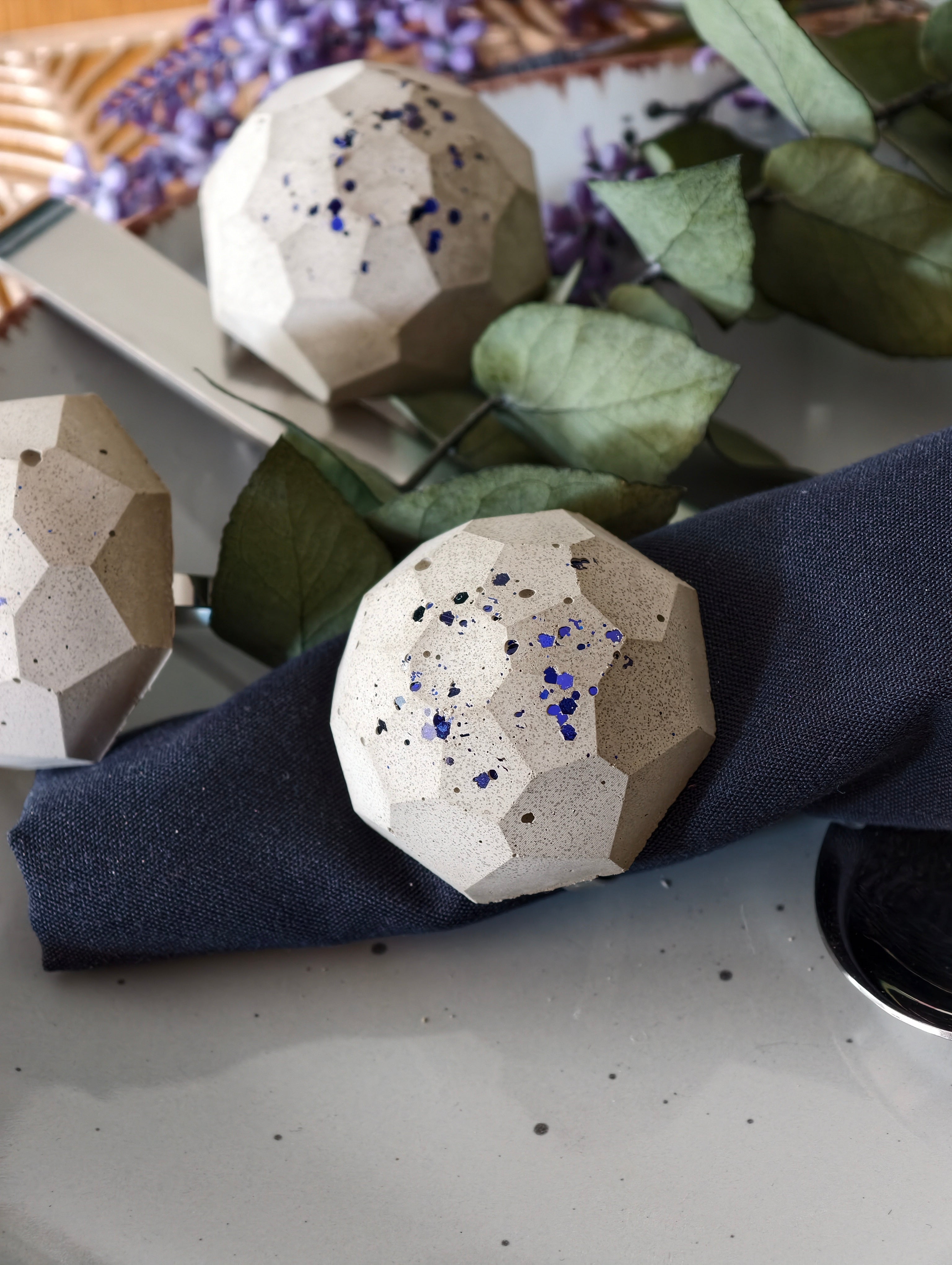6er Set Serviettenring "Beton geometrisch"